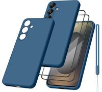 Étui Silicone Protection Intégrale Pour Samsung Galaxy S25+ 5g Avec 2 Verres Trempés, Doublure Microfibre, Anti-Rayures Et Bords Surélevés - Bleu Marine