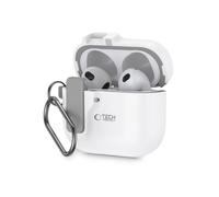 Étui slim Tech-Protect pour Apple AirPods 4 - Blanc avec boucle de fixation