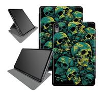Étui tête de mort vert fluo pour iPad 10{^>e<^} génération 10,9" version 2022 (numéro de modèle : A2696 A2757 A2777), support pliable rotatif à 360 degrés, plusieurs angles de vue avec mise en veille