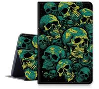 Étui tête de mort vert fluo pour iPad 10e génération 10,9" version 2022 (numéro de modèle : A2696 A2757 A2777), étui pliable en cuir synthétique résistant aux chocs avec mise en veille/réveil