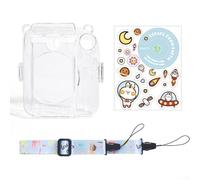 Étui transparent pour appareil photo Instax pour Mini 12, coque en PC avec bandoulière et autocollants, boîtier rigide de protection pour appareil photo Fuji pour appareil photo instantané (violet)