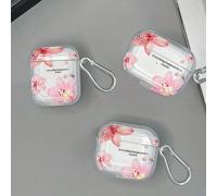 Étui transparent pour écouteurs avec fleurs roses et lys, étui pour écouteurs avec orchidée Phalaenopsis, étui pour écouteurs avec slogan "Tout arrive pour une raison", étui transparent pour écouteurs