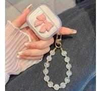 Étui transparent pour écouteurs avec nœud rose et chaîne de perles Apple AirPods 1/2,Apple AirPods Pro,Beats Studio Buds,Apple AirPods 3,Samsung Galaxy Buds 2,Samsung Galaxy Buds Pro,Samsung Galaxy Bu