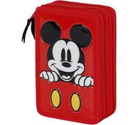 Étui Trois Mickey Disney 3D Rouge Avec 54 Accessoires École - 3 Compartiments