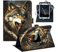 Étui universel pour tablette 10", étui pour tablette de 10,1" avec support rotatif à 360°, housse portefeuille en cuir PU, compatible avec Fire HD 10 2023, Galaxy Tab, iPad 9e/8ème, Loup féroce
