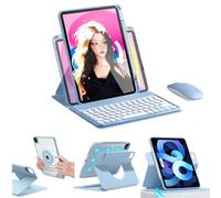 Étui vertical avec clavier pour iPad 9/iPad8/iPad7 de 10,2" avec souris, étui pour iPad 9e/8e/7e génération/Air3/Pro 10,5 pouces avec clavier et souris, (magnétique-bleu)