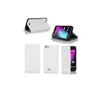 Etui Wiko Lenny blanc luxe Ultra Slim Cuir Style avec stand - Housse Folio Flip Cover coque de protection smartphone Wiko Lenny blanche - Accessoires