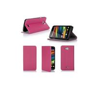 Etui Wiko Slide rose luxe Ultra Slim Cuir Style avec stand - Housse Folio Flip Cover coque de protection smartphone Wiko Slide 5.5 rose - Accessoires
