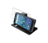 - Etui Wiko Tommy 3 Coque Housse Portefeuille PU Cuir, Noir + Film protection écran en VERRE Trempé [Dimensions PRECISES Smartphone : 146 x 71.5 x