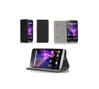 Etui Wiko Wax noir luxe Ultra Slim Cuir Style avec stand - Housse Folio Flip Cover coque de protection smartphone Wiko Wax noir - Accessoires