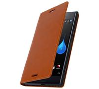 Etui Xperia XZ Premium Coque Clapet Portefeuille Cuir Camel - Fonction stand