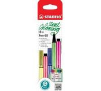 STABILO Feutre de dessin Pen 68 – 18 couleurs – Pointe moyenne – Étui zig-zag