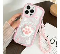 Étuis de téléphone minimalistes avec éléments de chat rose, charm de téléphone thème chat antichoc, dragonne de téléphone chat, jouet à presser chat griffu, étui de protection de téléphone épais avec 