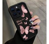 Étuis de téléphone mode papillon rose noir. Étui de protection pour téléphone avec motif papillon peint. Étui épais anti-chute compatible avec iPhone 15/14/13/12, Galaxy A12 4G/A13 4G/A51 4G/A14/S23 U