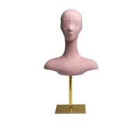 Etyldya Tête de Mannequin d'Exposition Buste Support Présentoir Vitrine Montre Bijoux Écharpes Chapeaux avec Hauteur Réglable et Socle Carré Métal Fini Or Convient à Magasin Comptoir Marché, Rose