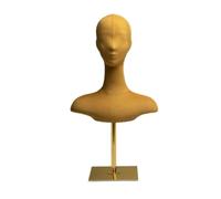 Etyldya Tête de Mannequin d'Exposition Buste Support Présentoir Vitrine Montre Bijoux Écharpes Chapeaux avec Hauteur Réglable et Socle Carré Métal Fini Or Convient à Magasin Comptoir Marché, Jaune