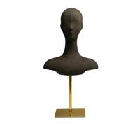 Etyldya Tête de Mannequin d'Exposition Buste Support Présentoir Vitrine Montre Bijoux Écharpes Chapeaux avec Hauteur Réglable et Socle Carré Métal Fini Or Convient à Magasin Comptoir Marché, Terre