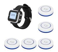 Etyrerre Système D'Appel sans 5 Boutons D'Appel de Table Émetteurs 1 Téléavertisseur de Montre, Sonnerie de Service de Serveur de Restaurant A