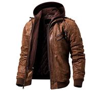 EU Fashions Blouson en Cuir avec Capuche Amovible 100% Peau d'agneau ciré à la Main - Marron - Large