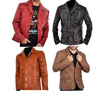 EU Fashions Brad Pitt Fight Club Tyler Durden Veste en cuir pour homme - Orange - Large
