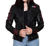 EU Fashions Commander Shepard Street Fighter Mass Effect N7 Veste en cuir pour femme Noir, Black Mass Effect Veste en cuir véritable pour femme, XXL
