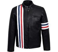 EU Fashions Easy Rider Veste de moto en cuir pour homme Noir - Noir - Large