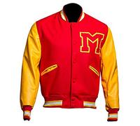 EU Fashions Letterman Michael Jackson M Veste universitaire avec logo, Rouge et jaune - Laine avec manches synthétiques, XXXL
