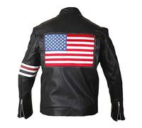 EU Fashions Peter Fonda Veste de motard en cuir véritable pour homme Motif drapeau américain - Noir - Large