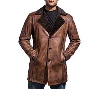 EU Fashions Tom Hardy Bane Dark Knight Rises Fur Pea Coat Trench en cuir synthétique Marron vieilli, Marron - Cuir véritable, L