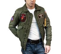 EU Fashions Veste en satin vert pour homme avec écusson - Veste de vol Gun Maverick, Vert ? Veste en satin