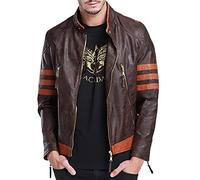 EU Fashions X Origins Veste de moto en cuir à rayures pour homme Marron - Marron - Medium