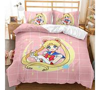 EU-VV Parure De Lit Sailor Moon Rose Housse De Couette 140 X 200 Cm Parure De Lit 3 Pièces Housses De Couette Microfibre avec Zip Et 2 Taies d'oreiller 80 X 80 Cm (Double(200x200cm),Modèle 04)