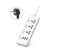 (EU,White)Us/uk/eu Power Strip 5v2.1a Surge Protector With 3 Outlets & 3 Usb Ports