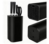 Euablfo Bloc Porte Couteau, Noir, Range Couteaux de Cuisine Universel Vide Avec 21 Emplacements et Système de Drainage, Rangement Amovible pour Affûteur de Couteaux, pour Cuisine