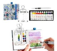 Euablfo Kit Aquarelle Miniature,Kit Aquarelle Voyage,Mini Set Aquarelles, Grilles en Acryliques avec Clip en Métal, 12 Couleurs pour Artiste de Poche Cadeaux pour Artistes
