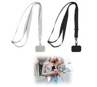EuAcesry Cordon Telephone Portable, 2 Pcs Bandouliere Laniere Tour de Cou Téléphone Portable avec 2 Patchs Universels, Compatibles avec Tous Les Smartphonese - Noir + Gris