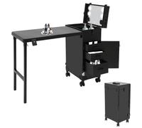 EUAIIPull Mallette de maquillage à roulettes, pliable, avec miroir et 3 tiroirs, avec roue et LED à 4 boutons