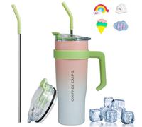 Euakee 40oz Mug Isotherme, 1182ml Sans BPA Tasse à Café Acier Inoxydable, Café avec Paille et Poignée, Double Isolée Tasse Isotherme, Travel Mug Tumbler, Tasse Cafe Voyage (Dégradé de Couleur)