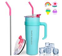 Euakee 40oz Mug Isotherme, 1182ml Sans BPA Tasse à Café Acier Inoxydable, Café avec Paille et Poignée, Double Isolée Tasse Isotherme, Travel Mug Tumbler, Tasse Cafe Voyage (Bleu)