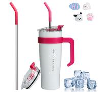 Euakee 40oz Mug Isotherme, 1182ml Sans BPA Tasse à Café Acier Inoxydable, Café avec Paille et Poignée, Double Isolée Tasse Isotherme, Travel Mug Tumbler, Tasse Cafe Voyage (Blanc)
