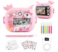 Euakee Appareil Photo Instantané Enfants, 2,4" Écran Appareils Photos Numériques pour Enfants avec Carte 32GB et Papier Photo Imprimé, Stylos Colorés, Caméra Jouets Cadeau pour Garçons Filles 3-12 Ans