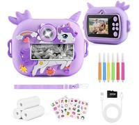 Euakee Appareil Photo Instantané Enfants, 2,4" Écran Appareils Photos Numériques pour Enfants avec Carte 32GB et Papier Photo Imprimé, Stylos Colorés, Caméra Jouets Cadeau pour Garçons Filles 3-12 Ans