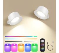Euakee Applique Murale Interieur, Rotatifs 360°Lampe de Chevet Liseuse, Lampe Murale LED Rechargeable avec Télécommande ou Tactile, Applique Murale Sans Fil pour Chambre (Blanc)
