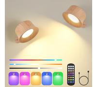 Euakee Applique Murale Interieur, Rotatifs 360°Lampe de Chevet Liseuse, Lampe Murale LED Rechargeable avec Télécommande ou Tactile, Applique Murale Sans Fil pour Chambre (Grain de bois)