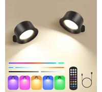 Euakee Applique Murale Interieur, Rotatifs 360°Lampe de Chevet Liseuse, Lampe Murale LED Rechargeable avec Télécommande ou Tactile, Applique Murale Sans Fil pour Chambre (Noir)