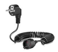 Euakee Câble D'extension de Contact de Protection de 2 Mètres avec Fiche Schuko Extra Plate, 0,2 M à 2 Mètres Câble Spiralé Max. 2 x 1,0 mm² avec Fiche et Embrayage Schuko, 230V / 16A Schuko
