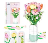 Euakee Construction de Bouquet de Fleurs, Ensemble de Construction de Bouquet de Fleurs avec Vase, Amusez-Vous à Construire des Fleurs Artificielles, Cadeau de Construction (Montagne de Neige Rose)