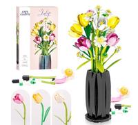 Euakee Construction de Bouquet de Fleurs, Ensemble de Construction de Bouquet de Fleurs avec Vase, Amusez-Vous à Construire des Fleurs Artificielles, Cadeau de Construction (Tulipe)