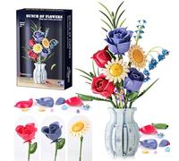 Euakee Construction de Bouquet de Fleurs, Ensemble de Construction de Bouquet de Fleurs avec Vase, Amusez-Vous à Construire des Fleurs Artificielles, Cadeau de Construction (Céladon)