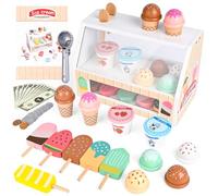 Euakee Crème Glacée Enfants Bois, Cuisine Enfants Accessoires, Magasin de Glace Enfant Jeux de Rôle Jouets en Bois Jouets Montessori Cadeau pour Garçons Filles à Partir de 3 Ans